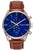 Holzkern Herrenarmbanduhr: blaues Zifferblatt, braunes Lederband, Chronograph-Optik