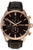 Herren-Chronograph mit schwarzem Lederarmband, schwarzem Zifferblatt und roségoldener Lünette