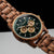 Holzkern Chronograph Herrenuhr mit dunkelgrünem Zifferblatt, goldenen Zeigern und Subdials