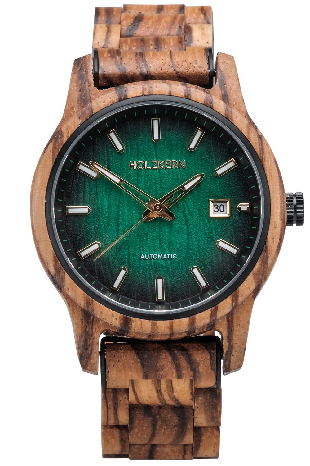 Holzkern Nightbird Herren-Armbanduhr mit grünem Zifferblatt und Naturholzband