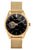 Goldfarbene Unisex-Armbanduhr mit schwarzem Zifferblatt, Automatikwerk und Meshband