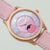 Holzkern Damenarmbanduhr im Detail: roségoldenes Gehäuse, Perlmuttzifferblatt, Mondphase