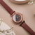 Holzkern Damenuhr Harriet mit braunem Lederarmband und dunkel gemasertem Holz-Zifferblatt