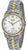 Montre pour femme avec bracelet en métal argenté, accents dorés et cadran clair.
