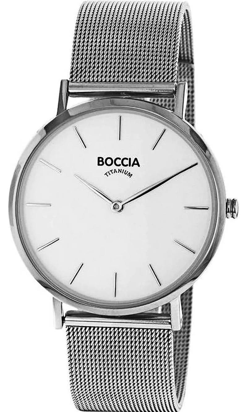 Montre Boccia avec bracelet en maille métallique et cadran blanc, boîtier rond