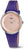 Montre pour femme avec bracelet en cuir violet, boîtier rond argenté et cadran rose
