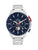 Herrenarmbanduhr mit silbernem Metallband, blauem Ziffernblatt und Chronograph