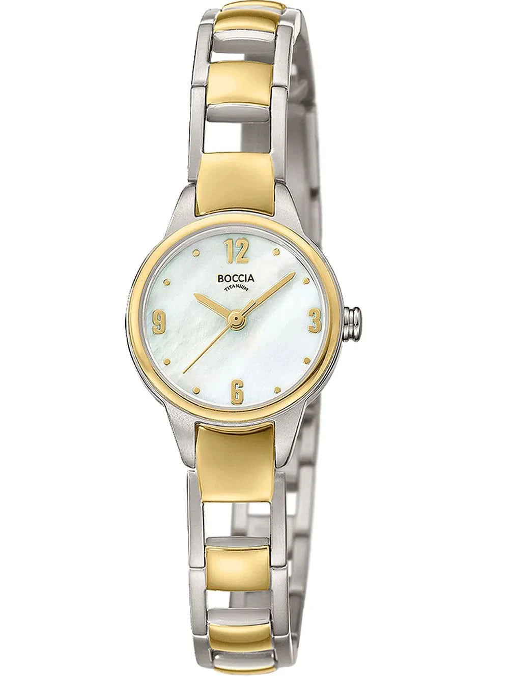 Bracelet de montre pour femme Boccia avec bracelet métallique bicolore, cadran rond et accents dorés