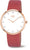 Montre pour femme avec cadran blanc et boîtier couleur or rose, bracelet en cuir rouge