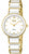 Montre pour femme avec bracelet en métal doré et cadran blanc, index romains, logo Boccia