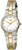 Montre pour femme avec bracelet bicolore en métal et cadran blanc, aiguilles dorées