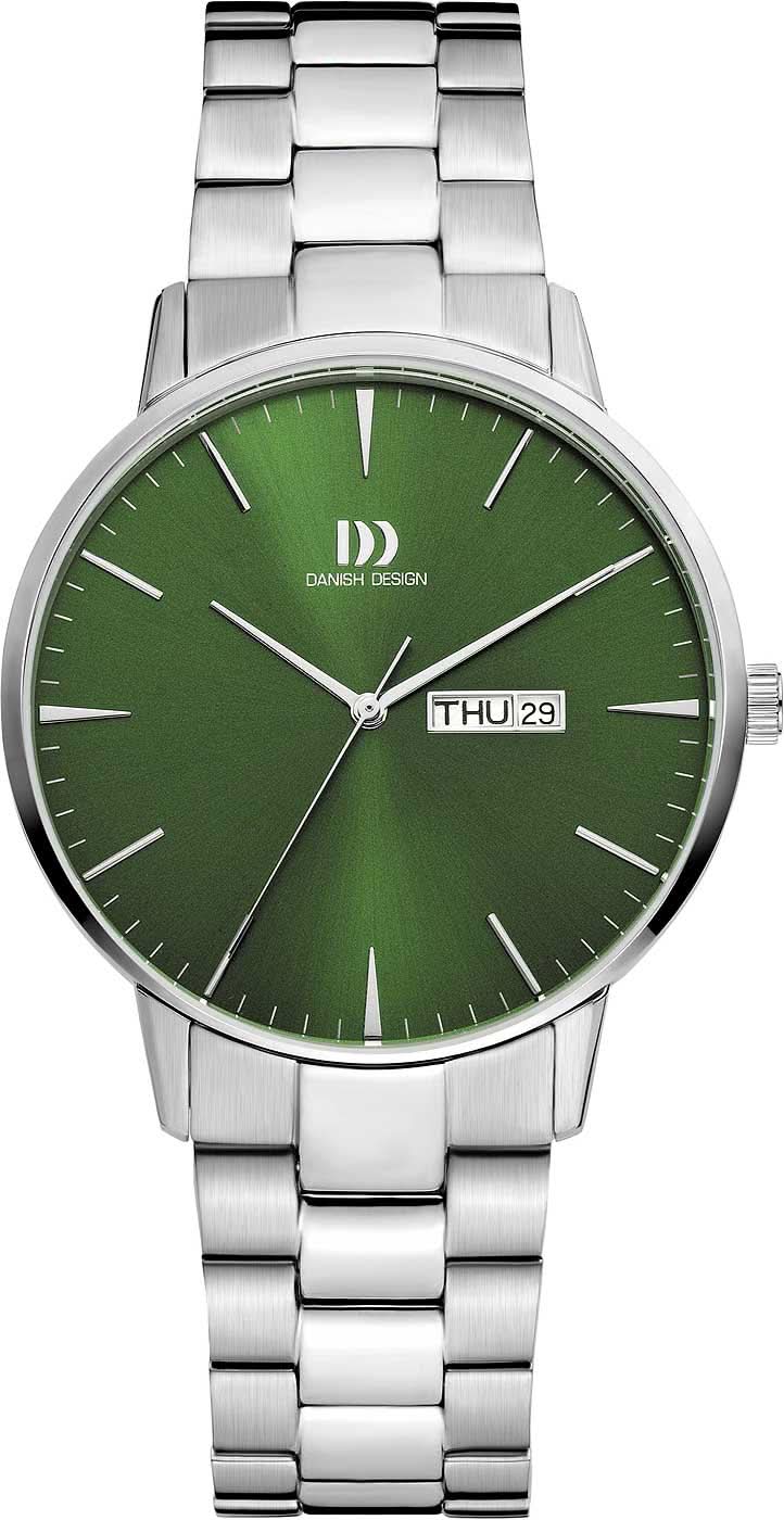 Herrenuhr mit grünem Zifferblatt und Edelstahlarmband, Datumsanzeige bei 29