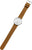 Herrenuhr mit braunem Lederarmband, silbernem Gehäuse, blauem Index und Datum