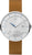 Herrenuhr mit braunem Lederarmband, silbernem Gehäuse und blau markiertem Zifferblatt