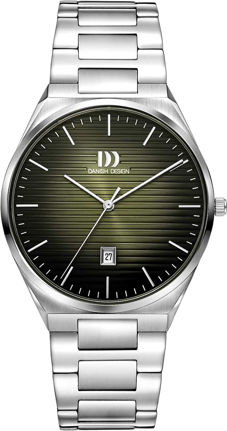 Herrenarmbanduhr mit Edelstahlband, grün-schwarzem Zifferblatt, Indexen und Datumsanzeige