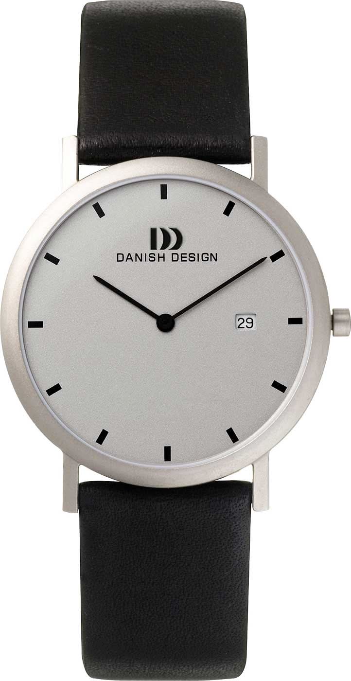 Herrenuhr Danish Design mit schwarzem Lederband, grauem Zifferblatt, Datumsanzeige