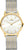 Montre pour femme avec boîtier doré, cadran blanc et bracelet bicolore en acier inoxydable