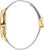 Montre femme vue de côté : boîtier doré avec couronne et bracelet en acier inoxydable argenté