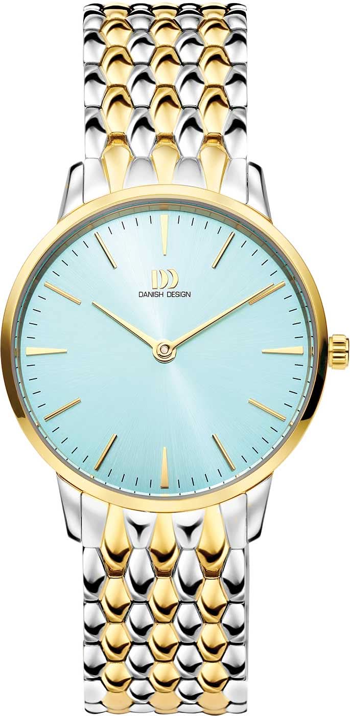 Montre femme Danish Design avec cadran bleu clair et bracelet bicolore en métal, or/argent