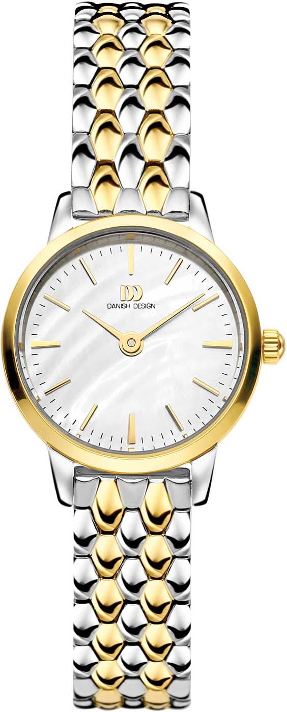 Montre pour femme avec bracelet en acier inoxydable argenté et accents dorés, cadran rond blanc