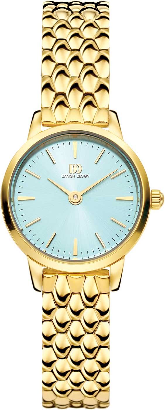 Montre pour femme en acier inoxydable avec bracelet à maillons dorés et cadran bleu clair