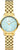 Montre pour femme en acier inoxydable avec bracelet à maillons dorés et cadran bleu clair