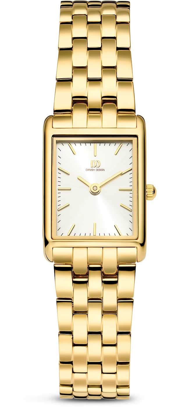 Montre pour femme avec bracelet rectangulaire en acier inoxydable doré, cadran blanc