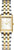 Damenuhr mit rechteckigem Ziffernblatt, goldfarbenen Zeigern und zweifarbigem Edelstahlband