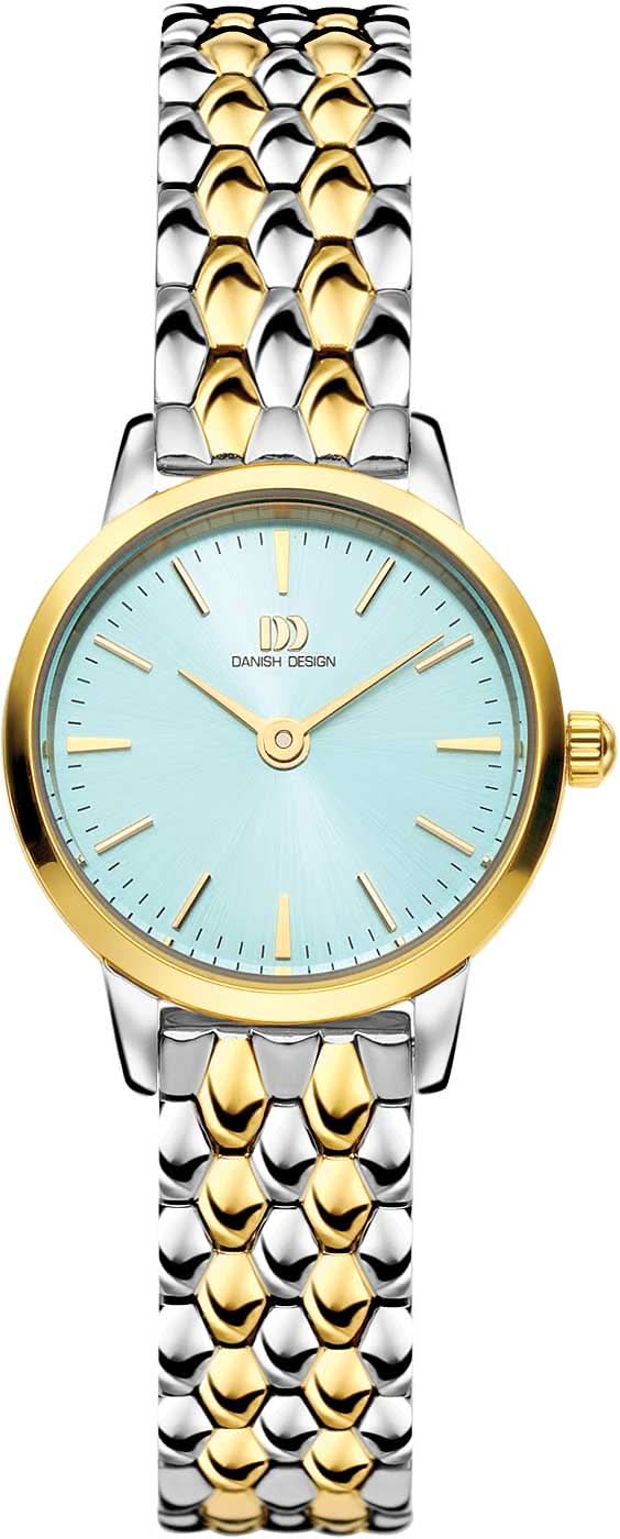Montre femme en acier inoxydable, bicolore argent/or, cadran bleu clair, aiguilles dorées