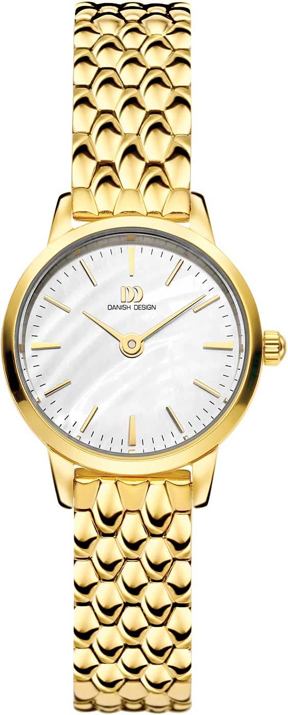 Montre danoise pour femme avec bracelet doré, cadran blanc et affichage analogique
