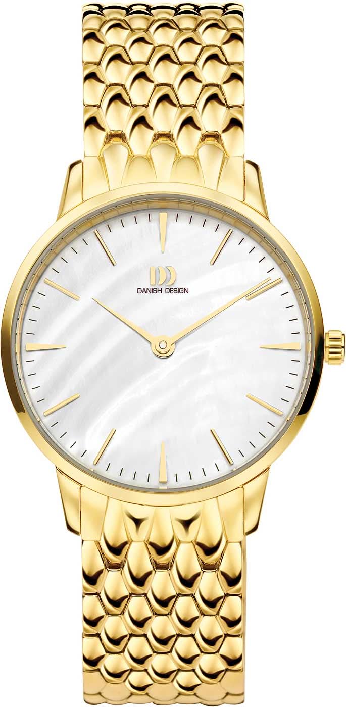 Montre pour femme dorée avec cadran blanc, affichage fin de l'heure et bracelet à maillons