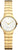 Montre pour femme avec bracelet en métal doré et cadran rond ; index blancs, aiguilles dorées