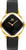 Montre pour femme avec bracelet en cuir noir, cadran noir et lunette dorée