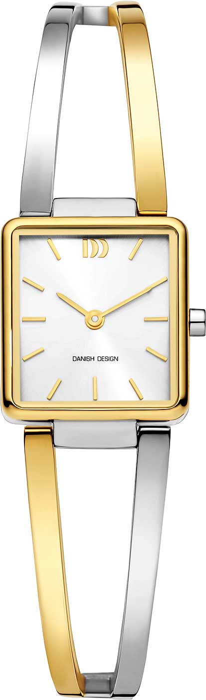 Montre femme Danish Design avec bracelet en acier inoxydable argenté et doré, boîtier doré et cadran blanc