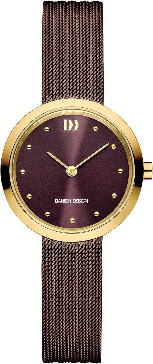 Montre pour femme avec bracelet milanais marron et boîtier rond doré, cadran noir