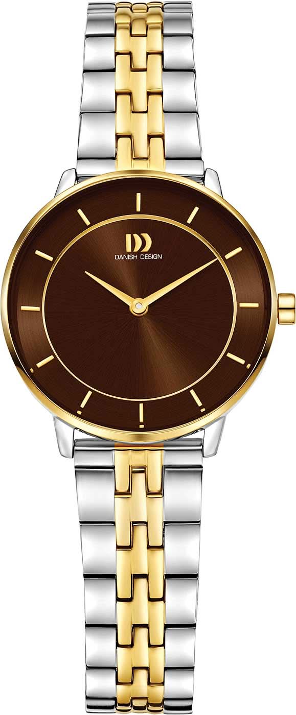 Bracelet de montre pour femme avec cadran marron et bracelet bicolore en métal (argent/or)