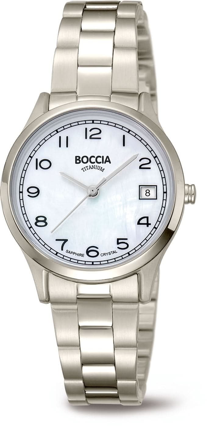 Montre Boccia pour femme avec bracelet en métal argenté, cadran blanc et affichage de la date