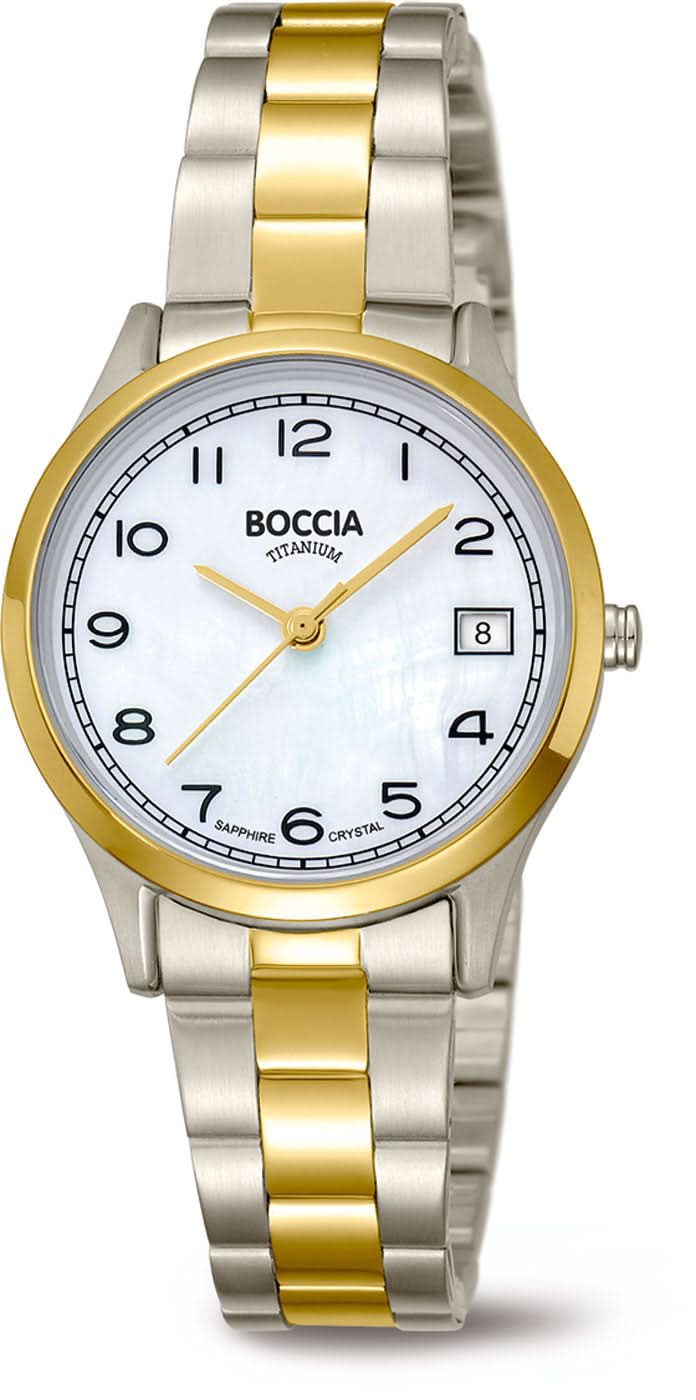Montre Boccia pour femme avec bracelet bicolore (argent/or) et cadran blanc