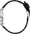 Montre pour femme, vue de côté, avec bracelet noir, boîtier argenté et fermoir court à clip