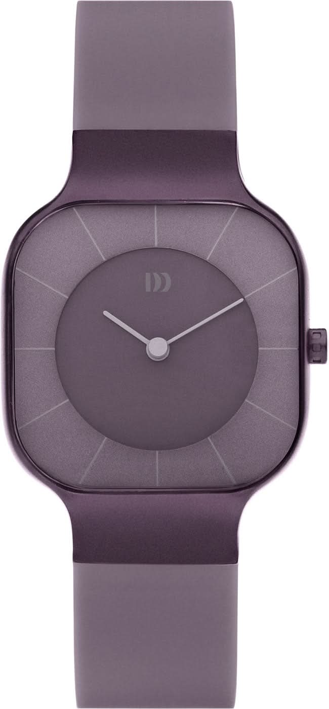 Montre pour femme avec cadran sombre et bracelet en silicone violet, boîtier rond