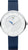 Montre pour femme avec boîtier rond argenté, cadran blanc et bracelet en cuir bleu