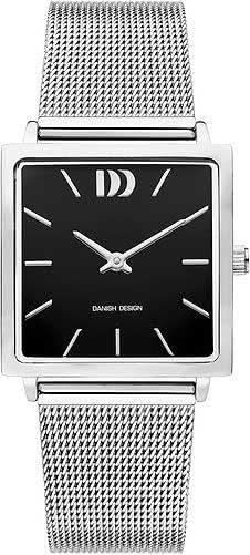 Montre pour femme avec bracelet en maille d'acier inoxydable, boîtier rectangulaire et cadran noir