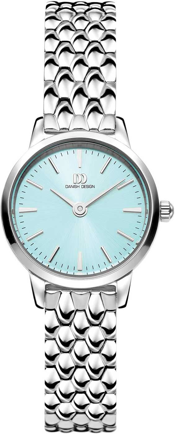 Montre pour femme en acier inoxydable avec bracelet à maillons argentés et cadran bleu clair