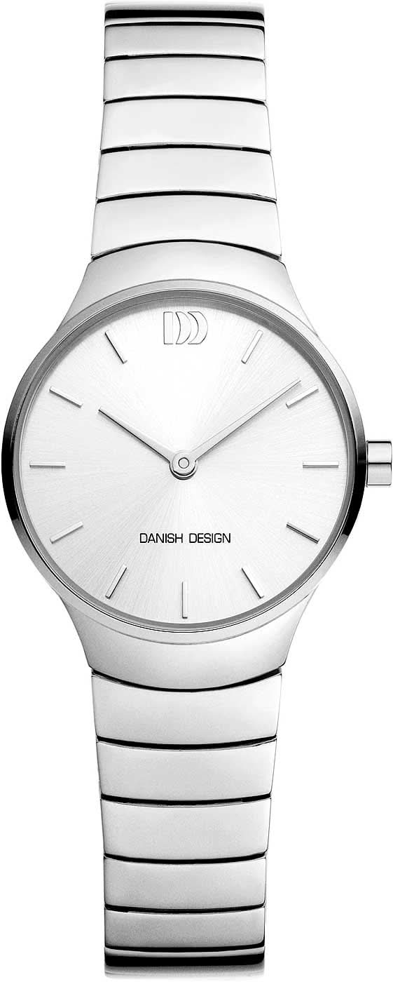 Montre pour femme en acier inoxydable avec cadran blanc, index simples et inscription DANISH DESIGN.