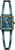 Montre pour femme : cadran bleu, index dorés, bracelet bleu, boîtier rectangulaire.