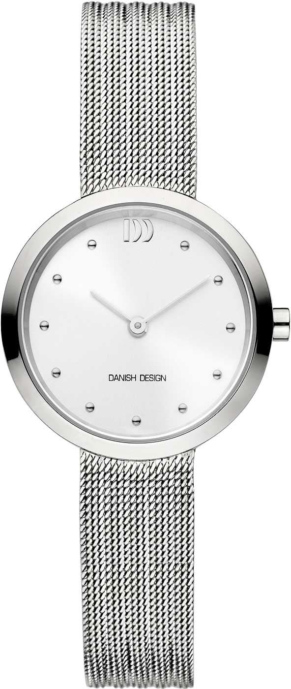 Montre danoise pour femme avec bracelet en maille argentée et cadran blanc, design rond