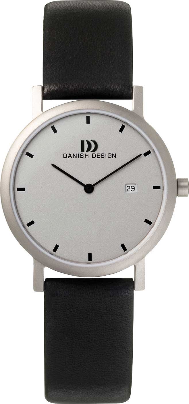 Montre danoise Design pour femme avec bracelet en cuir noir, boîtier rond et cadran épuré