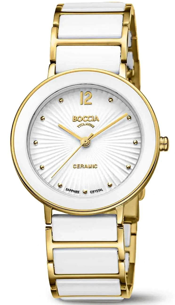 Bracelet de montre pour femme avec bracelet à maillons dorés, cadran blanc et index dorés