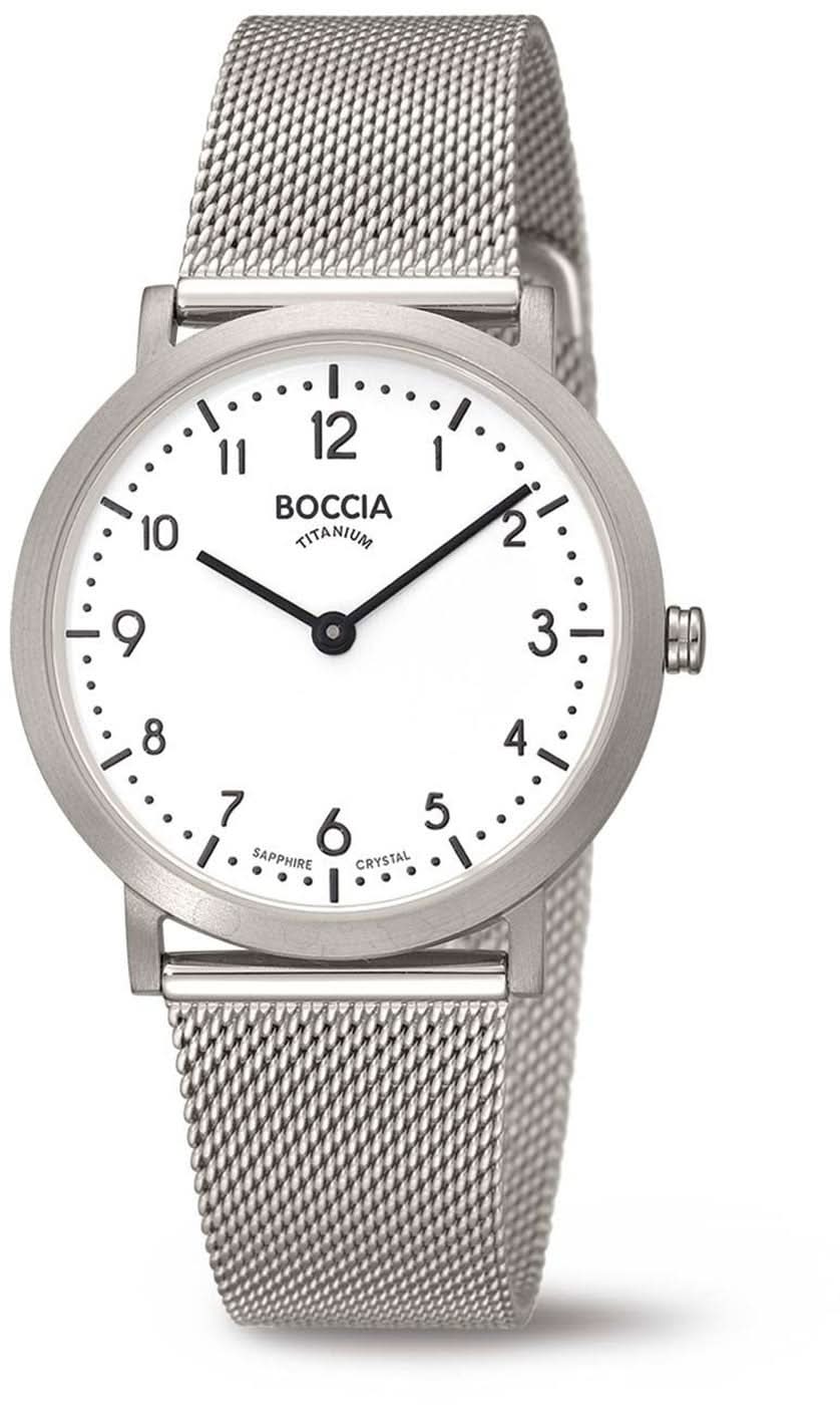 Montre unisexe avec cadran blanc, chiffres et bracelet en maille métallique