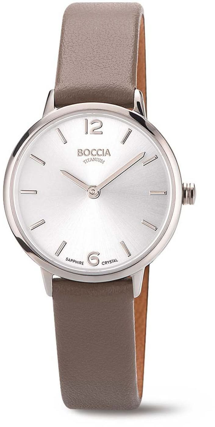 Montre Boccia pour femme avec bracelet en cuir marron, boîtier rond, cadran blanc